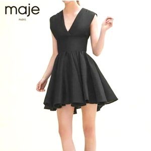 MAJE NWT Revely Embroidered Organza Mini Fit & Flare Dress Black LBD Sz 3 (L)